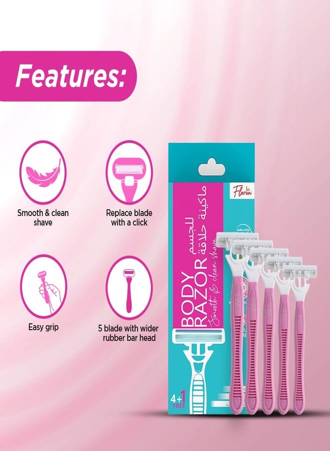 Floren Face Razor for Women (pack of 3) & Disposable body razor (pack of 5) | Instant & Painless Hair Removal | Travel Friendly | Salon like Glow - Image 4